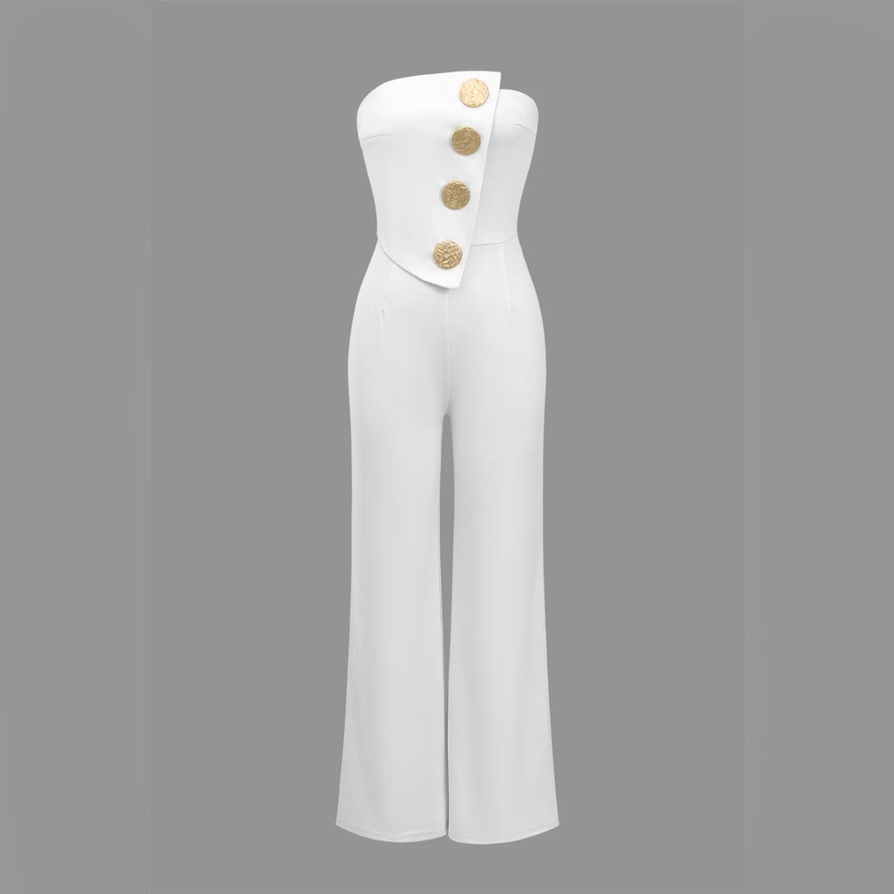 Micas solid button asymmetrical jumpsuit M CC11-2… - image 1